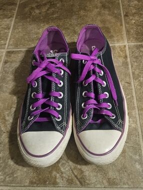 Converse Black Canvas Low-Top Sneakers with Purple Accents